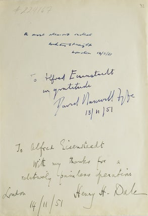 Item #224167 Autograph inscriptions signed, to photographer Alfred Eisenstaedt. Sir Henry H....