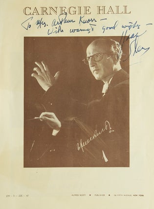 Item #224631 Carnegie Hall program, inscribed and signed by the great violinist on the front...