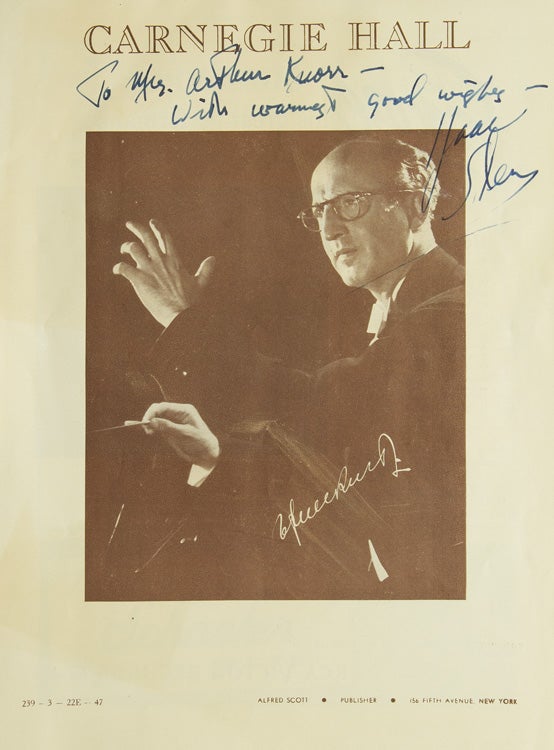 Item #224631 Carnegie Hall program, inscribed and signed by the great violinist on the front cover. Isaac Stern.