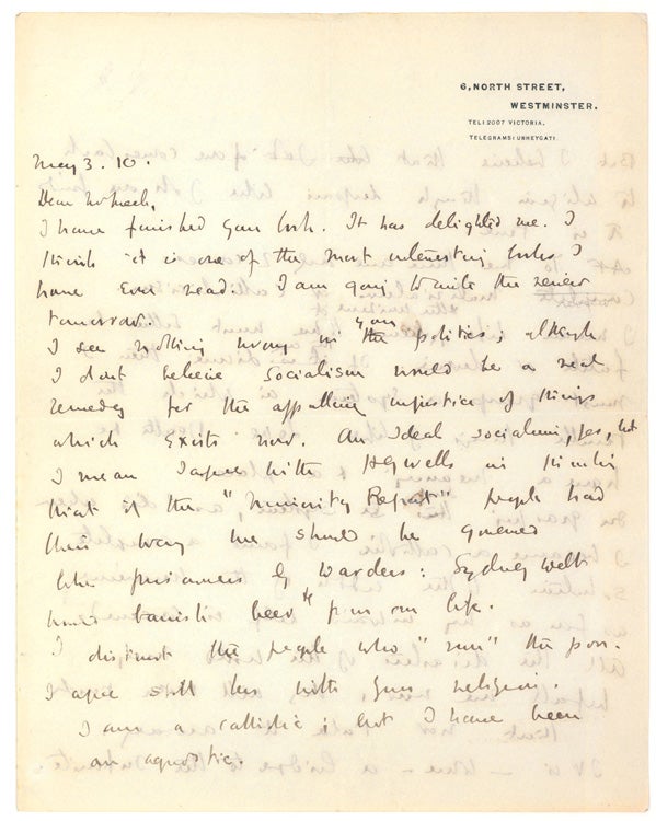 Autograph Letter, signed ("Maurice Baring") to an unidentified author whose book Baring is reviewing
