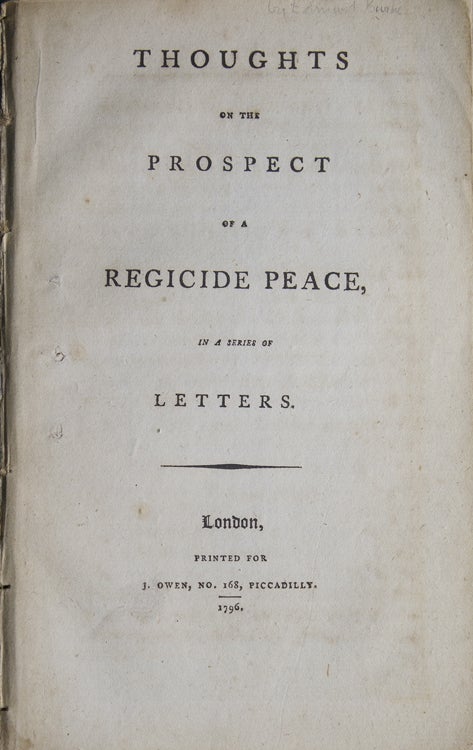 Item #225565 Thoughts on the Prospect of a Regicide Peace, in a Series of Letters. Edmund Burke.