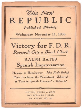 Item #225910 The New Republic ... Vol. LXXXIX No. 1145. Ernest Hemingway, Malcolm Cowley