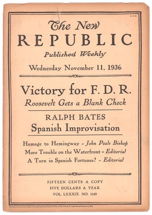 Item #225910 The New Republic ... Vol. LXXXIX No. 1145. Ernest Hemingway, Malcolm Cowley