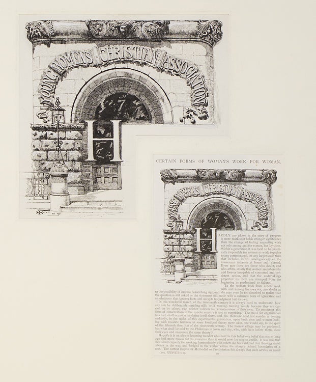Entrance to New York YWCA: pen and ink on paper, signed with monogram “HF” and dated “88”
