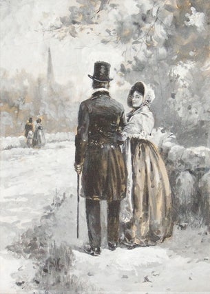 Item #228167 Watercolor en grisaille on board of man and woman. Edmund H. Garrett