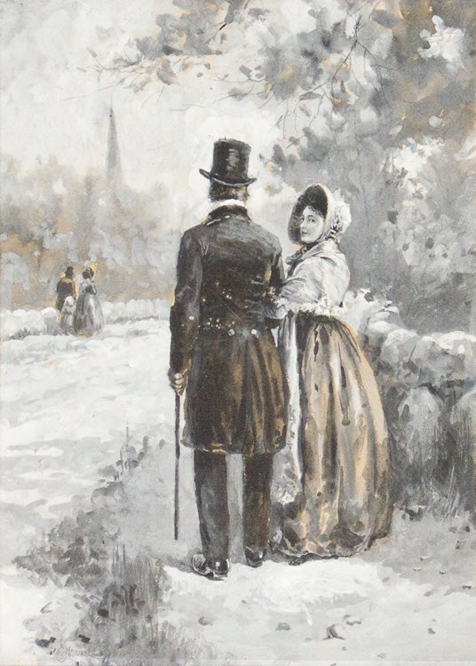 Item #228167 Watercolor en grisaille on board of man and woman. Edmund H. Garrett.