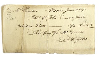 Item #228522 Autograph Document, Signed to John Carnes, Jr. Boston, Edward Holyoke