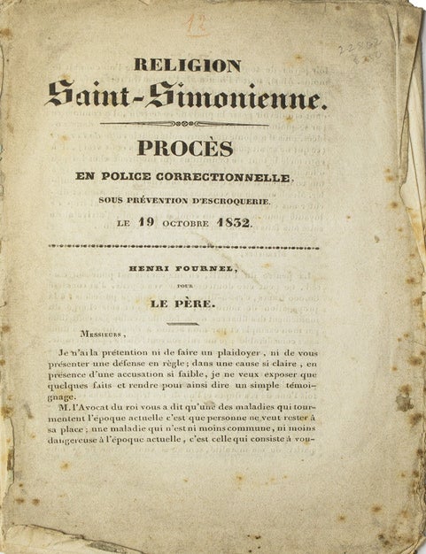 Religion Saint-Simonienne. Procès en Police Correctionnelle sous ...