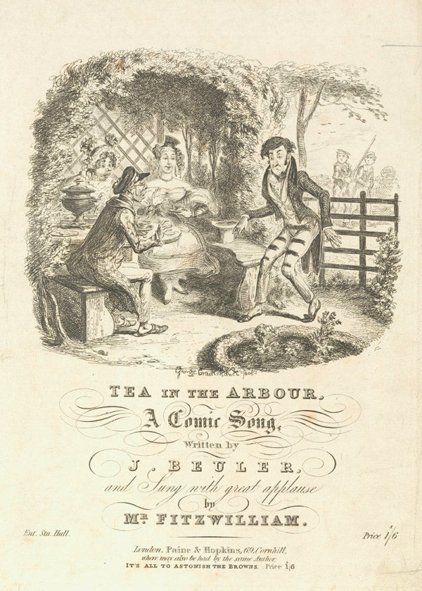 Item #229580 Tea in the Arbour. A Comic Song, written by J. Beuler, etc. George Cruikshank, J. Beuler.