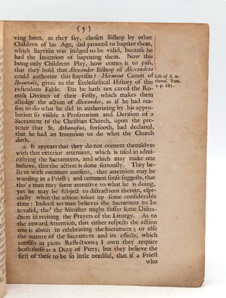 Item #22985 An Historical Discourse concerning the Necessity of the Ministers Intention in...