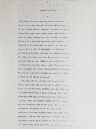 Item #230091 Typescript, signed ("Pearl S. Buck"), of her short story "Hearts Come Home" Pearl S....