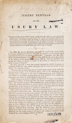 Item #23040 Jeremy Bentham and the Usury Law. Jeremy Bentham
