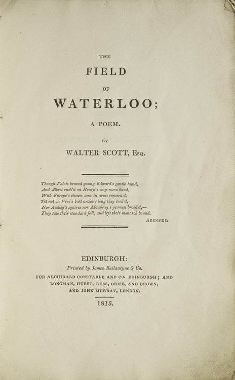 Item #231396 The Field of Waterloo; a Poem. Walter Scott.