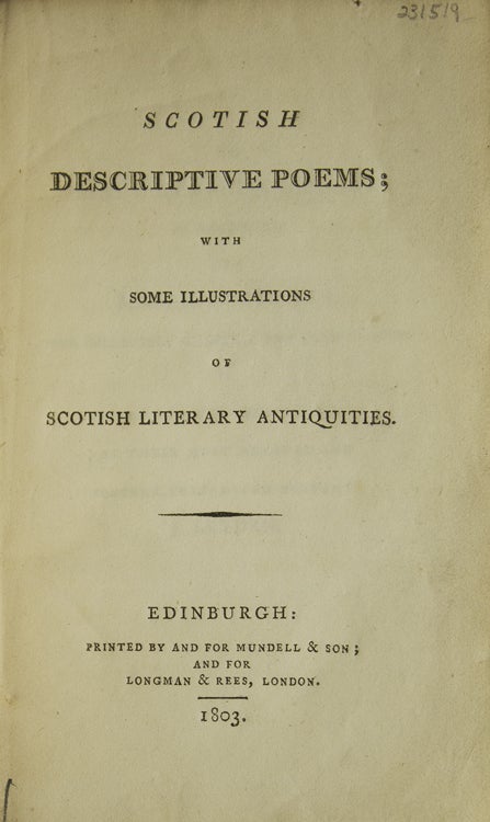 Scotish Descriptive Poems; with Some Illustrations of Scotish Literary Antiquities