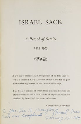 Israel Sack. A Record of Service 1903-1953
