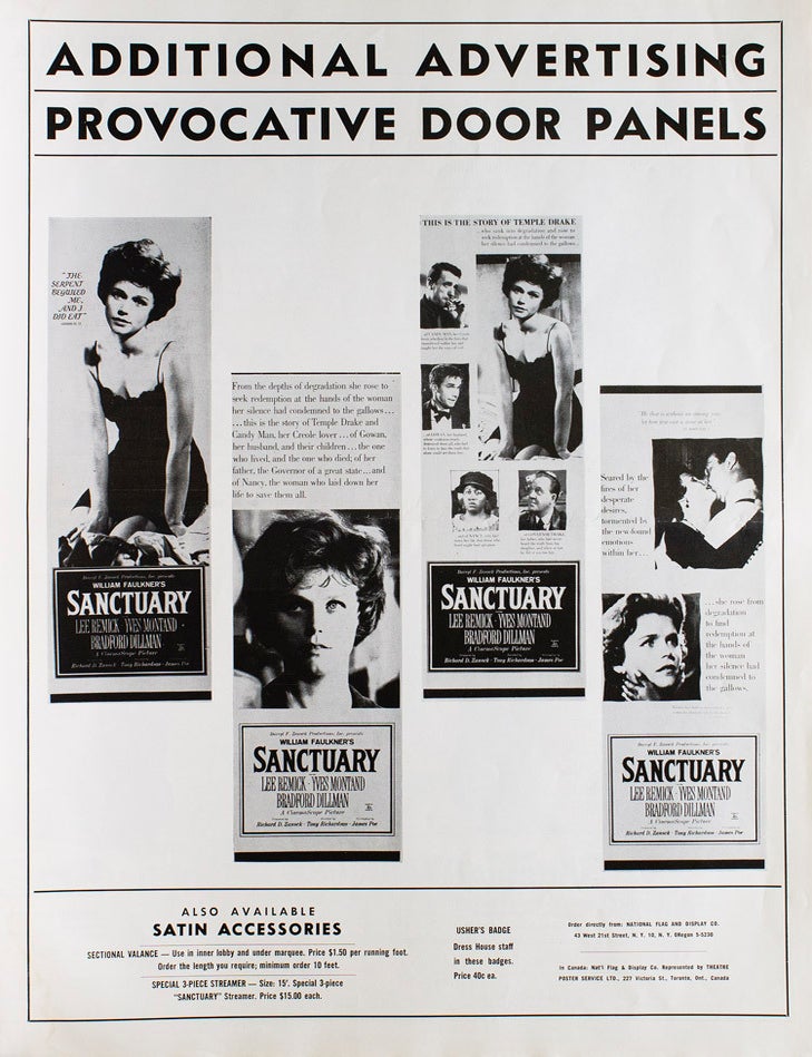 Sanctuary: Exhibitor's Campaign Manual. Produced by Richard D. Zanuck. Directed by Tony Richardson
