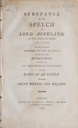 Item #23235 Substance of the speech of Lord Auckland, in the House of Peers, April 11, 1799, on...