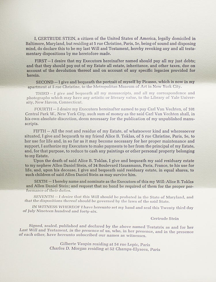 Last Will and Testament of Gertrude Stein (3/4)