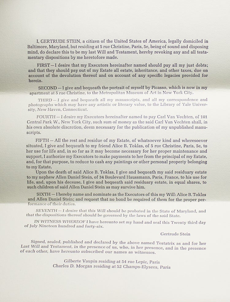 Last Will and Testament of Gertrude Stein (3/4)