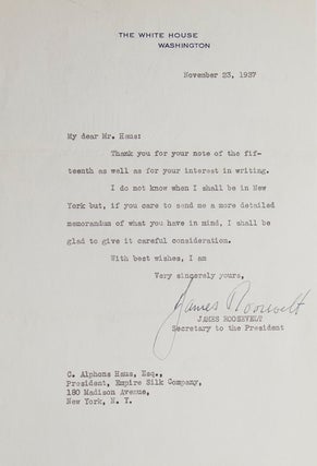 Item #233637 Typed Letter Signed to C. Alphons Haus, President, Empire Silk Company. James...