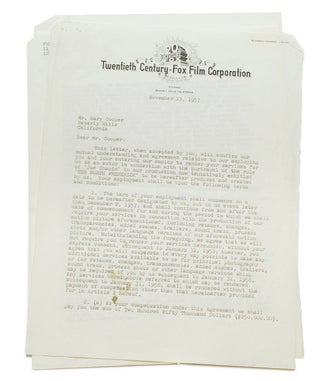 Item #233768 Typed Contract signed, between Gary Cooper and Twentieth-Century Fox , being...