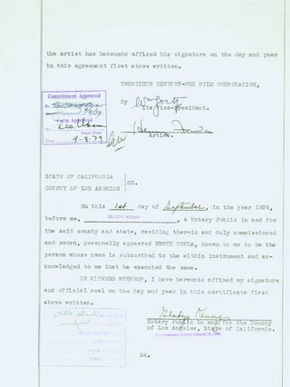 Item #233805 Typed Contract Signed between Fonda and Twentieth-Century Fox, a one-year contact to...