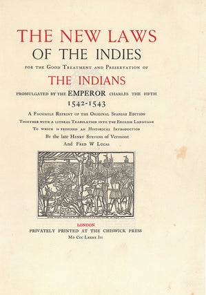 Item #236066 The New Laws of the Indies for the Treatment and Preservation of the Indians...