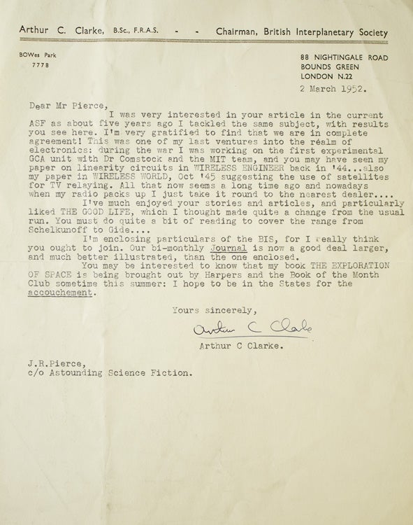 Science-fiction correspondence of John R. PIERCE with Robert A. HEINLEIN, Arthur C. CLARKE, and John W. CAMPBELL, Jr