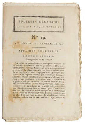 Item #23693 Bulletin Décadaire de la Republique Française. No. 19. Ire Décade de Germinal Ann...