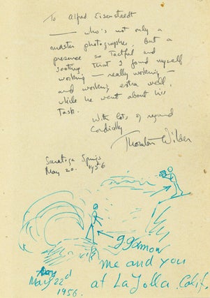 Item #237083 Autograph Note Signed ("Thornton Wilder") and dated ("Saratoga...