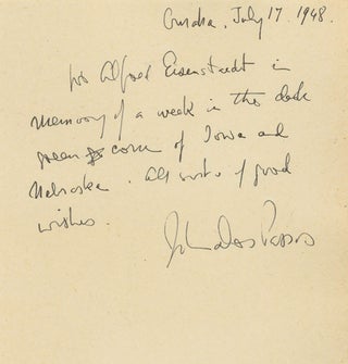Item #237096 Autograph Note Signed ("John Dos Passos") to Alfred Eisenstaedt: "To Alfred...