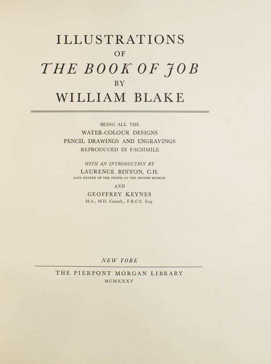 Illustrations of the Book of Job. Introduction by Laurence Binyon and Geoffrey Keynes