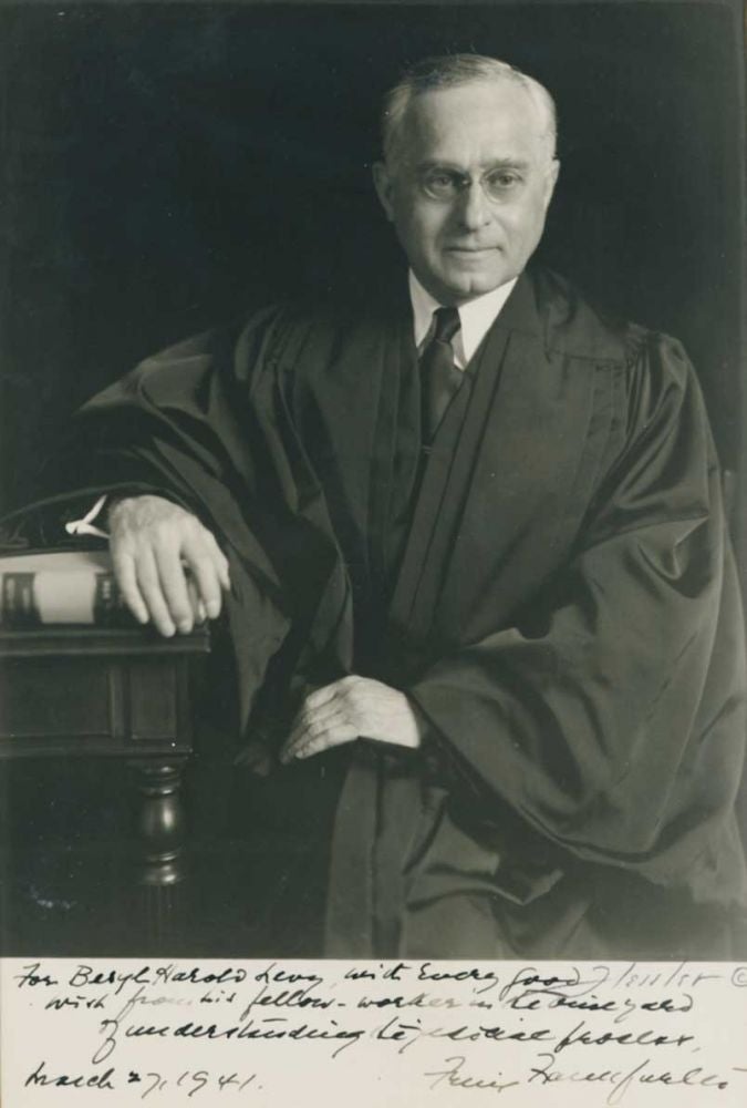 Item #237990 Portrait photograph of Justice Felix Frankfurter, signed and inscribed to Beryl H. Levy. Felix Frankfurter.