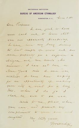 Item #238166 Autograph Letter, signed ("F.W. Hodge") to a friend and colleague regarding his...