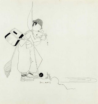 Item #238185 Outlines of Sport [with:] original pen and ink drawing of a fishing scene, the third...