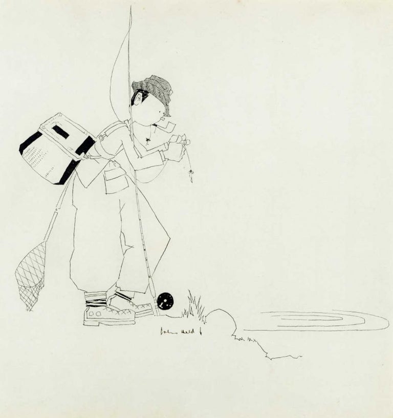 Item #238185 Outlines of Sport [with:] original pen and ink drawing of a fishing scene, the third picture in OUTLINES. John Held, Jr.