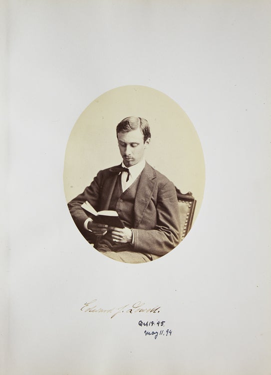 Item #238429 Portrait of historian Edward J. Lowell, reading. Harvard University, George Kendall Warren, photographer?