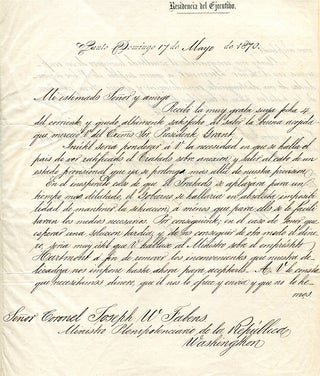 Item #239274 Autograph Letter Signed ("Buenaventura Baez"), as President to Colonel Joseph W....