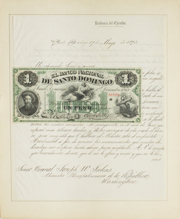 Autograph Letter Signed ("Buenaventura Baez"), as President to Colonel Joseph W. Fabens, Minister Plenipotentiary of the Republic