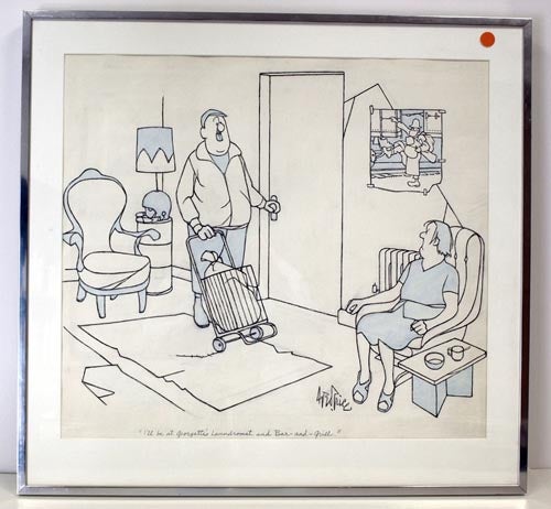 New Yorker cartoon: original ink and colored wash drawing, signed “Geo. Price” and captioned in the artist's hand