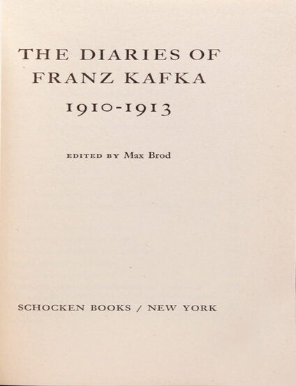 The Diaries of Franz Kafka 1910-1913. [Translated by Joseph Kresh.]