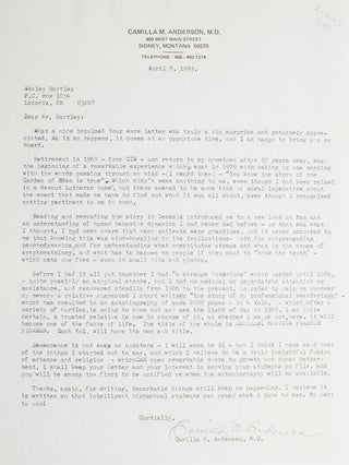 Item #24283 Typed letter, signed “Camilla M. Anderson”. Camilla M. Anderson, Dr