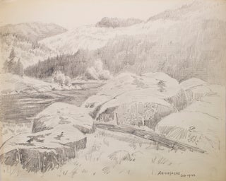 Thirteen amateur pencil drawings on paper of Scenes of Mills in Adirondacks, Rochester "Genessee Lower Falls, Rand Powder Mills, Monroe Co., NY. (6), De Grasse River, Adirondacks (4)