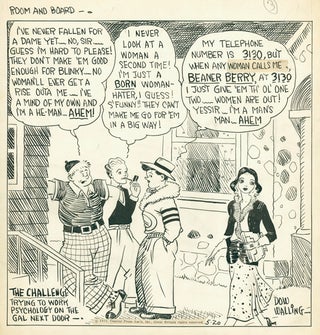 Item #24322 “Room and Board”: Cartoon from this newspaper series, india ink on paper, signed....
