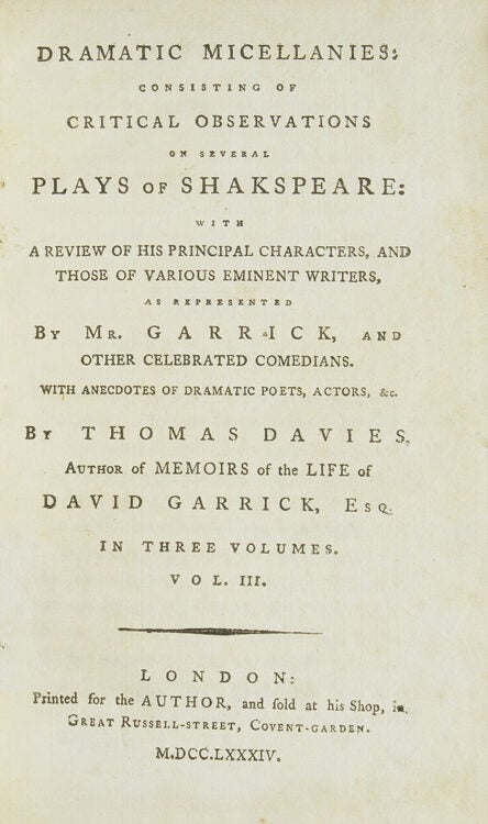 Dramatic Miscellanies: Consisting of Critical Observations on Several Plays of Shakespeare: with... (2/2)