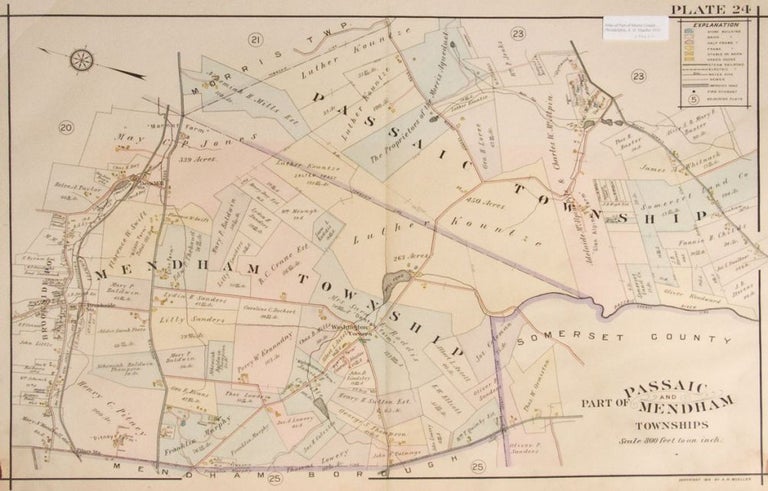 Item #244653 Map of parts of Passaic and Mendham Townships, Plate # 24. Including May P. Jones's "Marnet Farm"; Adelaide & Charles W. McAlpin's "Glen Alpine Farm"; Luther Kountze; Henry C. Pitney, etc. New Vernon, Mendham.