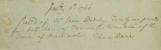 Item #244682 Autograph Document, signed, "Rec'd of Mr. James Dodsley Twenty one pounds for half...