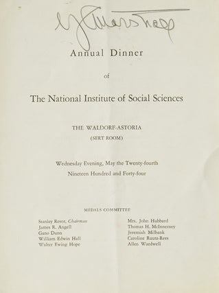 Item #245160 Annual Dinner of the National Institute of Social Sciences The Waldorf-Astoria (Sert...