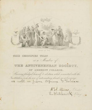 Item #245828 Certificate of Membership in the Antivenenean Society of Amherst College. Amherst