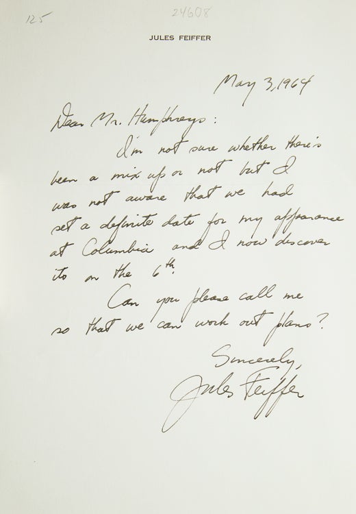Autograph letter, signed “Jules Feiffer”